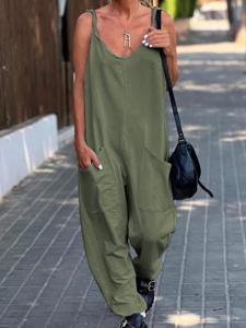 Loose Spaghetti Casual Plain Jumpsuit