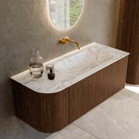 Badmeubel Mondiaz Kurve-Dlux | 115 cm | Meubelkleur Walnut | Wastafelkleur Glace | Solid surface | Rechts spoelbak | Zonder kraangat(en) Badmeubel Mondiaz Kurve-Dlux | 115 cm | Meubelkleur Walnut | Wastafelkleur Glace | Solid surface | Rechts spoelbak | Zonder kraangat(en)