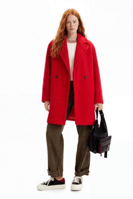 Bouclé jas met overslag - RED - L