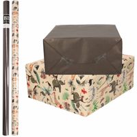 6x Rollen kraft inpakpapier jungle/oerwoud pakket - dieren/zwart 200 x 70 cm - Cadeaupapier - thumbnail