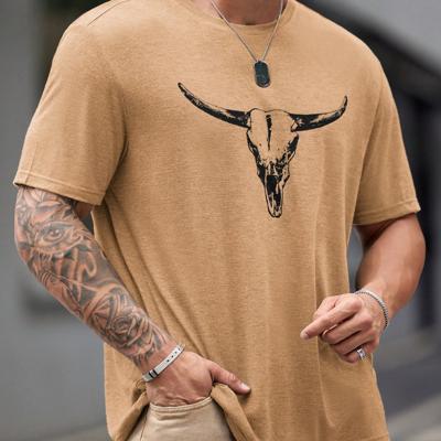 Bon&Bon Men's Plus Size Bull Skull Graphic T-Shirt - Green Street Style Brown / 6XL Bon&Bon Men's Plus Size Bull Skull Graphic T-Shirt - Green Street Style Brown / 6XL