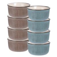 Soepkom Striped - set 8x- blauw / bruin - 14 x 7 cm - keramiek - kom