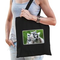 Dieren tas met maki apen foto zwart voor volwassenen - ringstaart maki cadeau tasje   -