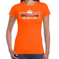 Koningsdag verkleed T-shirt voor dames - frikandel, ik willem - oranje - feestkleding - thumbnail