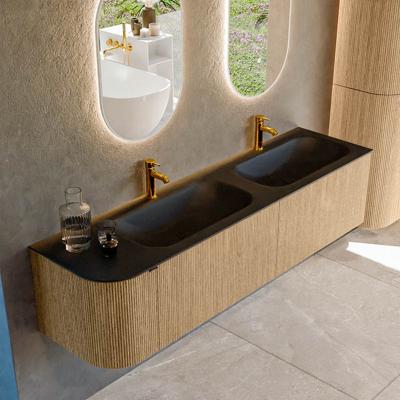 Badmeubel Mondiaz Kurve | 175 cm | Meubelkleur Oak | Wastafelkleur Urban | Dubbele spoelbak | 2 kraangaten