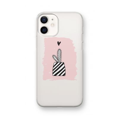 Zwart-wit cactus: iPhone 12 mini Transparant Hoesje