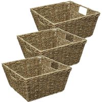 5Five Rieten opbergmand - 3x - gevlochten - beige/zwart - 31 x 31 x 15 cm - kastmanden