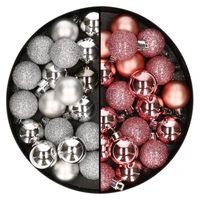 40x stuks kleine kunststof kerstballen roze en zilver 3 cm - thumbnail