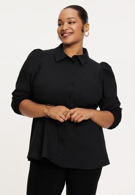 Yoek Blouse met pofmouw STRETCH | Zwart | Maat 42/44