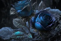 Alexsar Art schilderij Glas art blauwe rozen 70x50cm