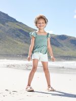 Meisjesshort met tie & dye-effect wit/turquoise