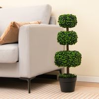 Kunstmatige Buxus Vormboom 75 cm Driedubbele Vierkante Vorm Nep Buxus Plant met Cement Gevulde Plastic Pot voor Thuis Kantoor