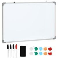 HOMCOM Whiteboard, magnetisch bord, notitiebord, inclusief accessoires, 4 stiften, 1 spons, 10 magneten, wit + zilver