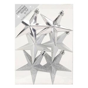 6x stuks kunststof kersthangers sterren zilver 10 cm kerstornamenten - Kersthangers