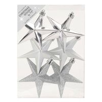 6x stuks kunststof kersthangers sterren zilver 10 cm kerstornamenten - Kersthangers - thumbnail
