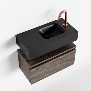 Toiletmeubel Mondiaz Andor | 60 cm | Meubelkleur Dark brown | Lex vrijhangend wastafel Urban Rechts | 1 kraangat