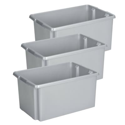 Sunware opslagbox Nesta - 3x - kunststof - 51 liter - grijs - 59 x 39 x 29 cm - stapelbaar