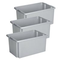 Sunware opslagbox Nesta - 3x - kunststof - 51 liter - grijs - 59 x 39 x 29 cm - stapelbaar