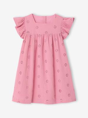 Bloemetjesjurk voor meisjes van katoengaas oudroze