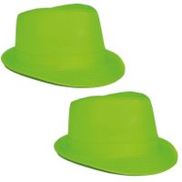 2x stuks neon groen trilby carnaval verkleed hoedje - thumbnail