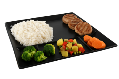 Barbecueborden / Fondueborden / Gourmetborden - 5 vakken - Zwart - 24 x 24 cm - 4 stuks