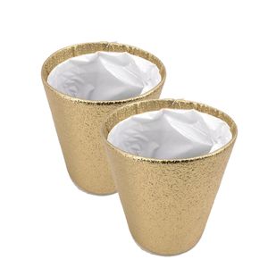 2x stuks bloempotten kunststof manden in glitter goud 15 x 14 cm - Plantenpotten