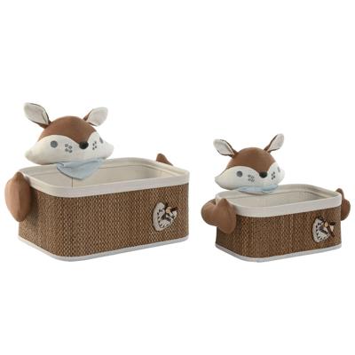 Mandenset Home ESPRIT Blauw Bruin 43 x 33 x 32,5 cm (2 Onderdelen)