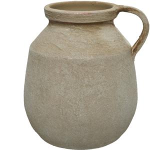 Vaas kruik/fles model - vintage - terracotta - creme wit - D22 x H25 cm