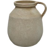 Vaas kruik/fles model - vintage - terracotta - creme wit - D22 x H25 cm - thumbnail