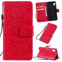 Gedrukt afdrukken zonnebloem patroon horizontale Flip PU lederen case voor Galaxy A10e met houder & kaartsleuven & portemonnee & Lanyard (rood)
