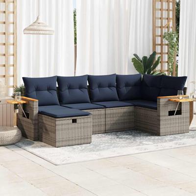 6-delige Loungeset met kussens poly rattan grijs