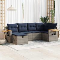 6-delige Loungeset met kussens poly rattan grijs