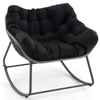Schommelstoel met Dik & Afneembaar Kussen Oversized Schommelstoel Relax Fauteuil Zwart