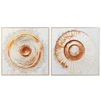 Schilderij Home ESPRIT Wit Gouden Cirkels 80 x 3,5 x 80 cm (2 Stuks)