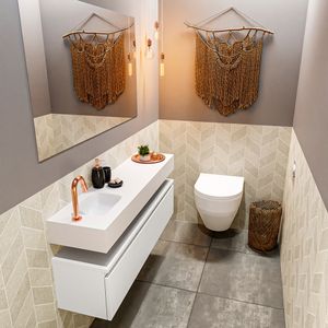 MONDIAZ ANDOR 120cm toiletmeubel talc. LEX 120cm wastafel talc links 1 kraangat