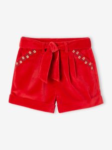 Meisjesshort van glad fluweel rood