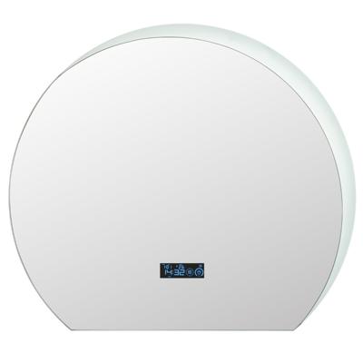 Halfronde Badkamerspiegel Ijdelheidsspiegel met Variabele Intensiteit 3-Kleuren LED-Verlichting Geheugenfunctie Tijd- en Temperatuurweergave