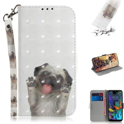3D schilderij Pug patroon gekleurde tekening horizontale Flip lederen case voor LG K50 met houder & kaartsleuven & portemonnee