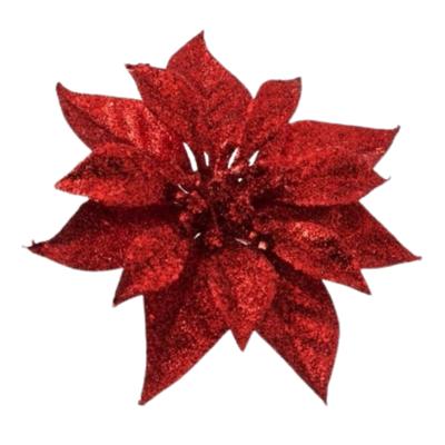 1x Kerstboomversiering bloem op clip rode kerstster 18 cm 1x Kerstboomversiering bloem op clip rode kerstster 18 cm