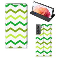 Samsung Galaxy S21 | Hoesje met Magneet | Zigzag Groen Samsung Galaxy S21 | Hoesje met Magneet | Zigzag Groen