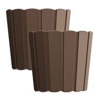 Set van 4x stuks wood-look plantenpot/bloempot kunststof dia 12 cm/hoogte 11 cm houtbruin