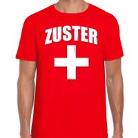 Zuster met kruis verkleed t-shirt rood voor heren - thumbnail