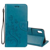 Reliëf Butterfly patroon horizontale Flip lederen draagtas met kaartsleuf & houder & portemonnee & Lanyard voor iPhone XS Max (blauw)