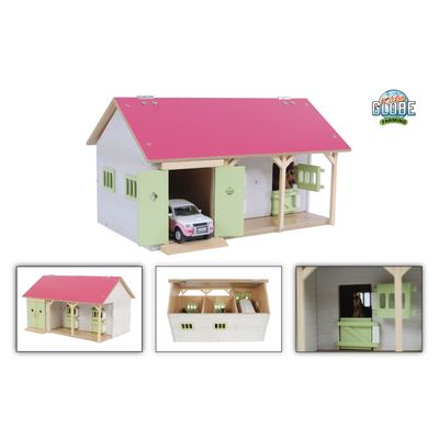 Kids Globe globe paardenstal roze met 2 boxen en berging 1:32