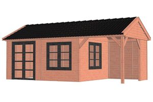 Trendhout Buitenverblijf Zadeldak Betula 750x415 cm - Combinatie 1- Zadeldak- Onbehandeld lariks Douglas hout- Trendhout