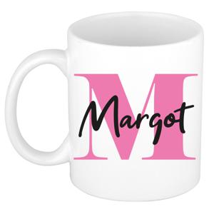 Naam mok Margot - roze - wit - keramiek - 300 ml - verjaardag/cadeau beker