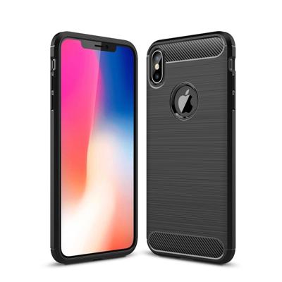 Geborsteld textuur Carbon Fiber Shockproof TPU terug beschermhoes voor iPhone XS Max(Black)