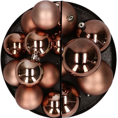 18x stuks kunststof kerstballen bruin 6 en 8 cm