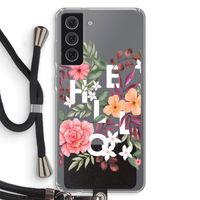 Hello in flowers: Samsung Galaxy S21 FE Transparant Hoesje met koord