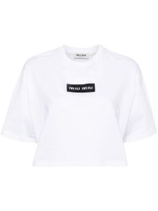 Miu Miu t-shirt crop à logo strassé - Blanc